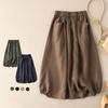High-Waist Elastic Waistband Pockets Buttons Decor Large Hem Midi Skirt Women Solid Color A-Line Retro Skirt