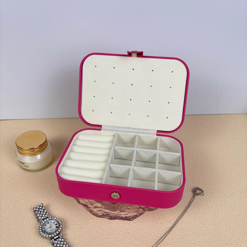 Travel Jewelry Storage Box with Mirror Solid Color Simple Earrings Ring Necklace Jewelry Box Double Layer Household Jewelry Box
