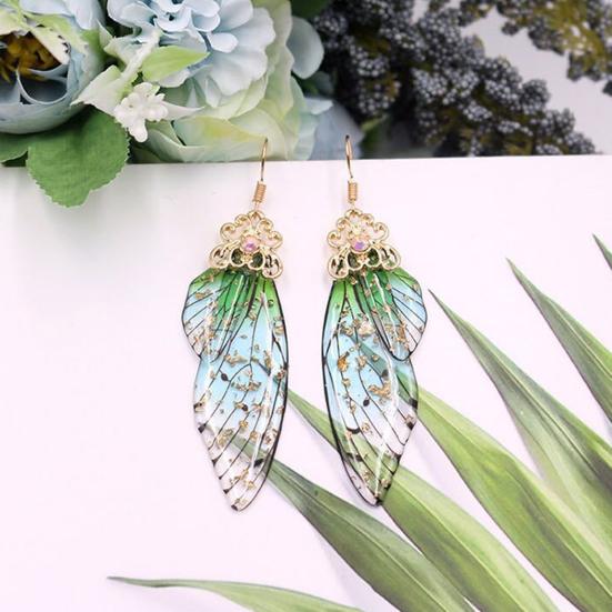 Women Earrings Butterfly Wing Gradient Color Rhinestone Ear Hook Jewelry