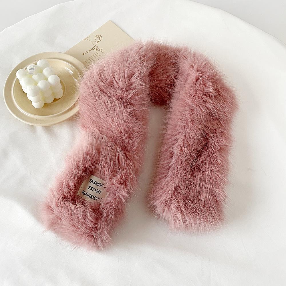 Winter plush scarf scarf women's versatile solid color imitation Rex rabbit hair scarf cross plush warm scarf