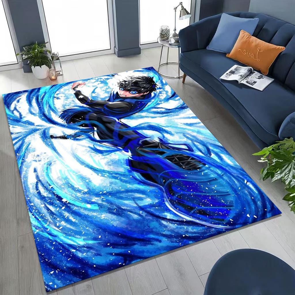 Cartoon BLUE LOCK Fußball Anime Isagi Teppich für Schlafzimmer Wohnzimmer Sofa Zuhause Fußmatte Dekor, Große Kinder Spiel Rutschfeste Bodenmatte