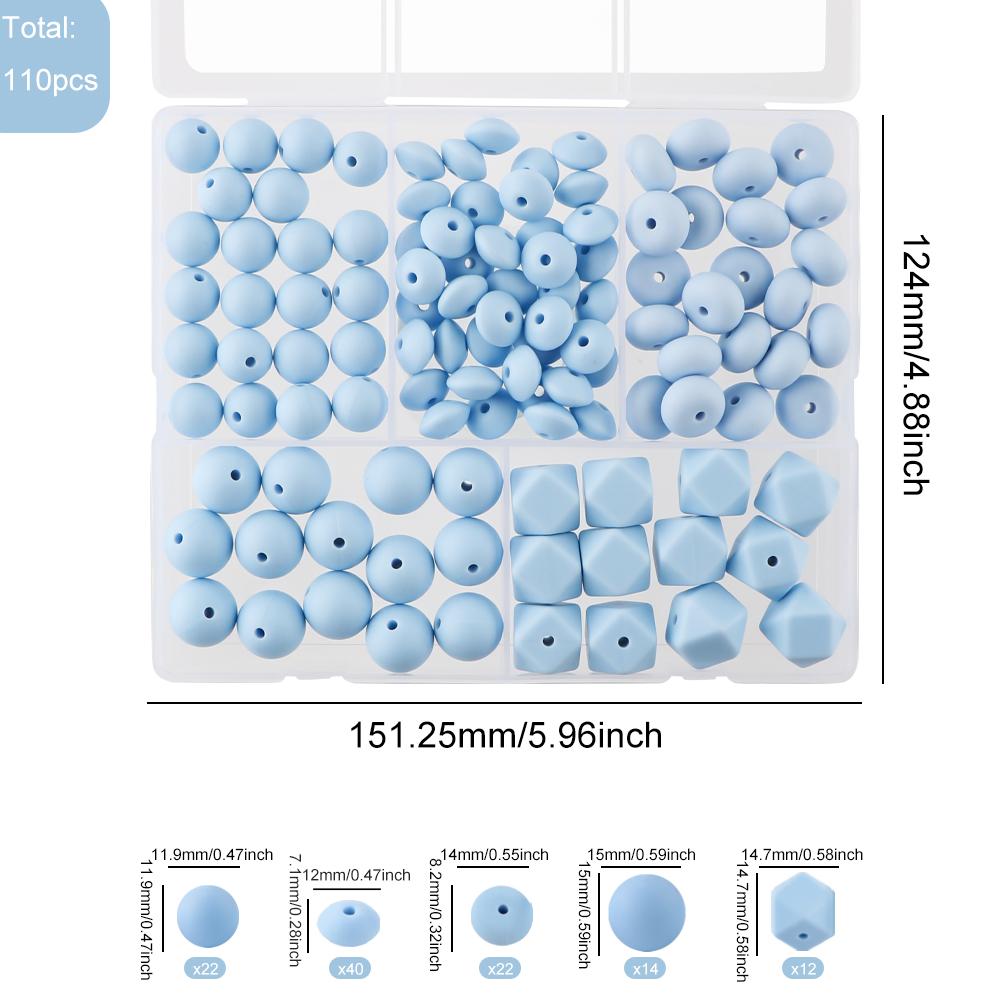 Kovict 110Pcs/Set Silicone Beads Round Lentil Hexagon Loose Bead For Jewelry Making DIY Necklace Bracelet Keychain Accessories