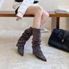 2025 autumn and winter new European and American suede pointed head thin heel high heel temperament French fashion sexy beautiful women boots trouser