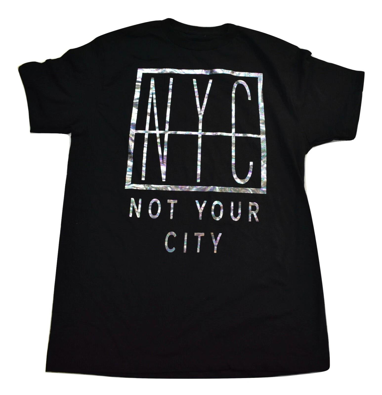 

NYC Not Your City Mens Silver Foil Graphic Black Shirt New Medium XL