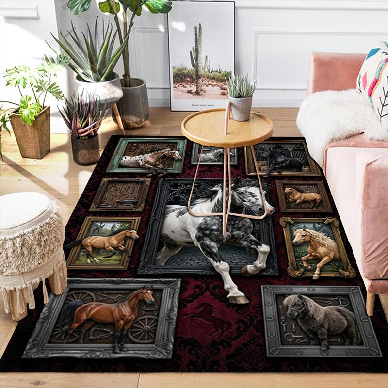 Horse Art Gallery Pattern Rug Floor Mat for Living Room or Bedroom Soft and Comfortable Carpet a Gift for Birthday and Holiday.