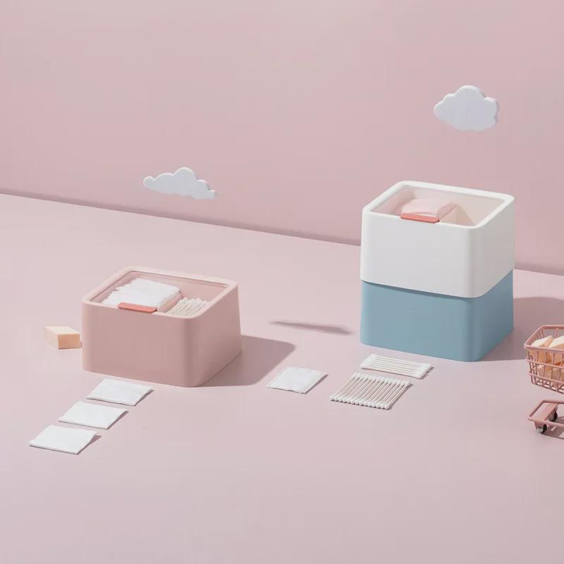 Pudełko do przechowywania wacików i szminek w stylu nordyckim, przezroczyste, dwuwarstwowe, z pokrywką