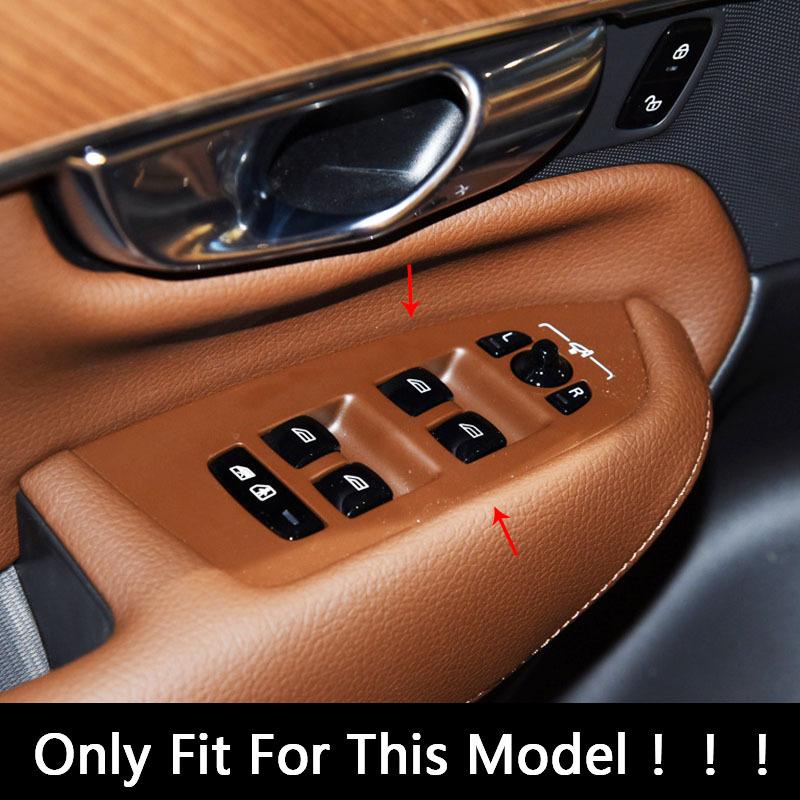 Car Styling Carbon Fiber Window Glass Lifting Buttons Frame Decoration Cover Trim For Volvo S90 V90 2016-2020 Interior Stickers