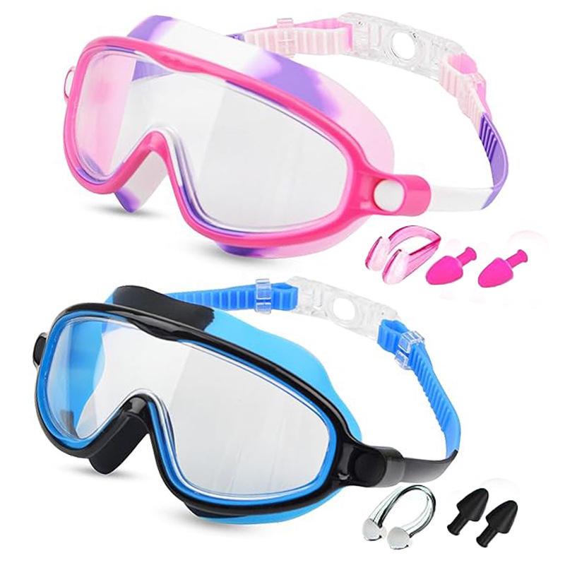 Children's Large Frame Swim Goggles with Nose Cover, Waterproof Anti-Fog, for Boys and Girls