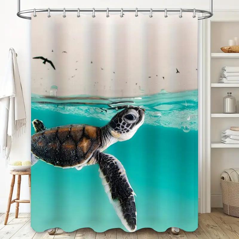 Beach Life Aqua Turtle Shower Curtain Waterproof Fabric For Bathroom Decor