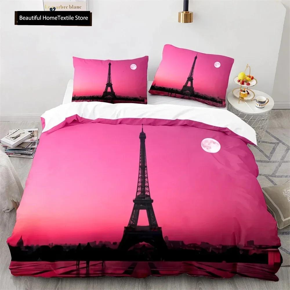 Comforter Luxury New 3D Print Eiffel Tower Lake Colourful Cloud Beautiful Landscape Bedding Set King Size Comforter
