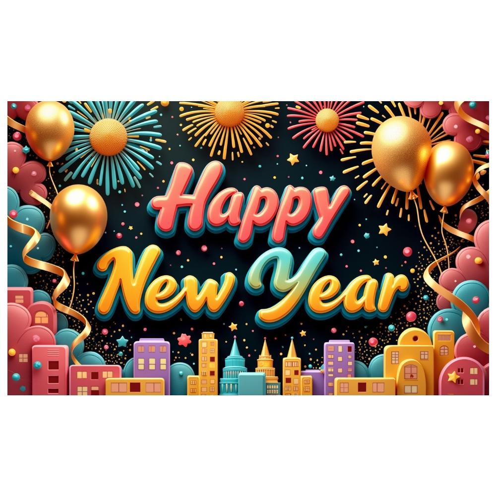 New Year Backdrop Party Backdrop Happy New Year Banner Golden Balloons Celebration Display For New Year Party Home