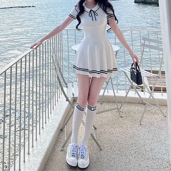 2025 Youthful Striped Knit Polo Dress - Sweet & Stylish