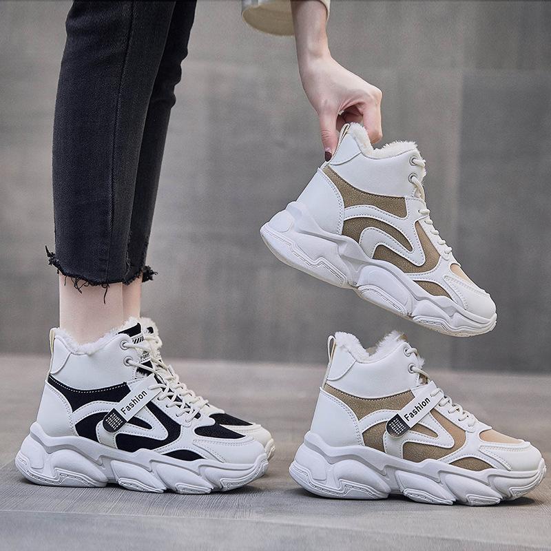 Fashion Outdoor Winter Shoes Women Warm Fur Plush Sneakers Lady Casual Shoes Lace Up Chunky Sneaker Zapatillas Mujer Platform Snow Boots