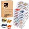 20Pcs Snack Pack Containers, Double Compartment Condiment Containers with Lids, Reusable Small Sauce Dipping Containers