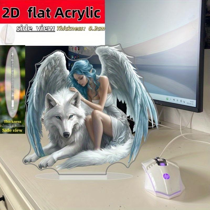 2D Flat Classic Style Acrylic Angel & Wolf Desktop Decoration, Suitable for Wall Decoration, Porch, Room, Villa, Accents Home, Hallway, or Workplace -