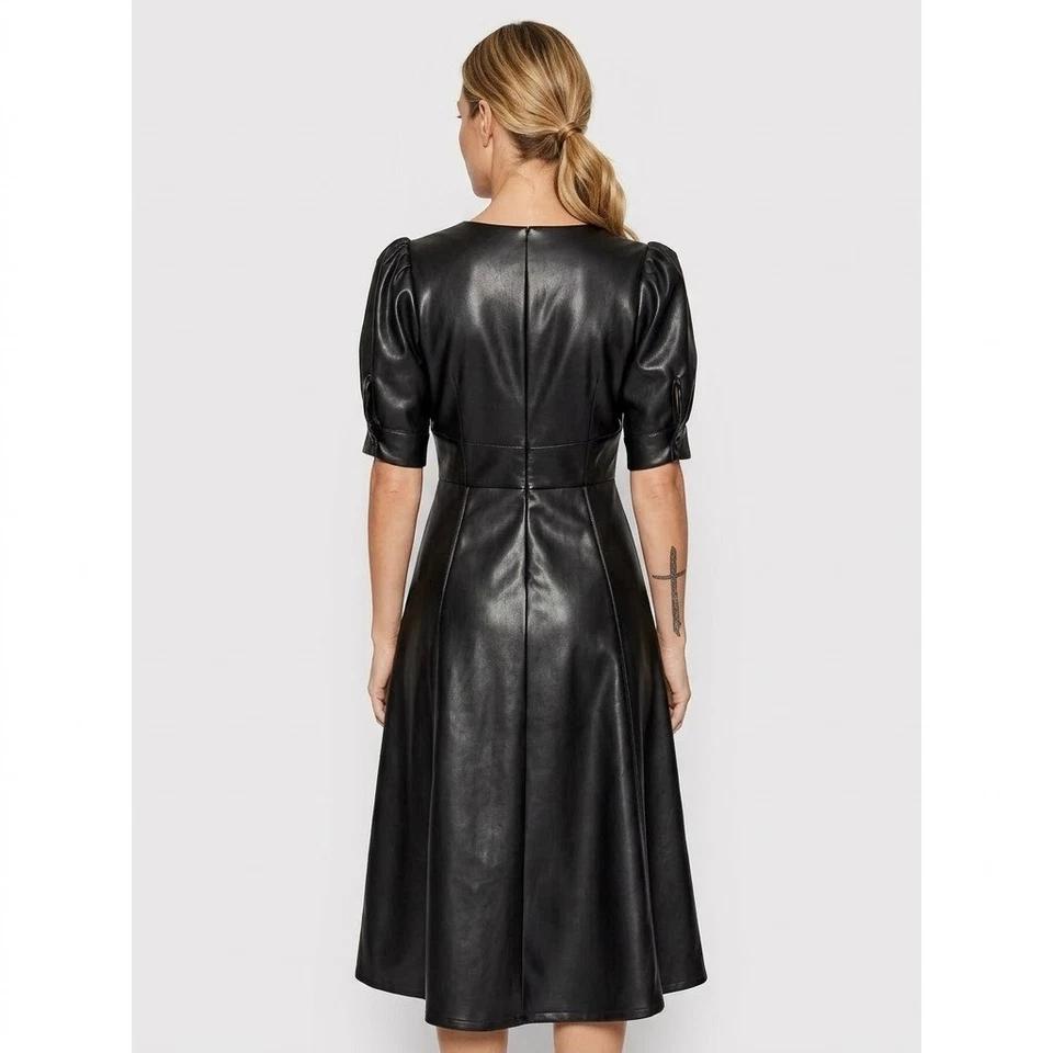 Women's Dress Stylish Black Elegant Real Lambskin Leather Fit Handmade Genuine