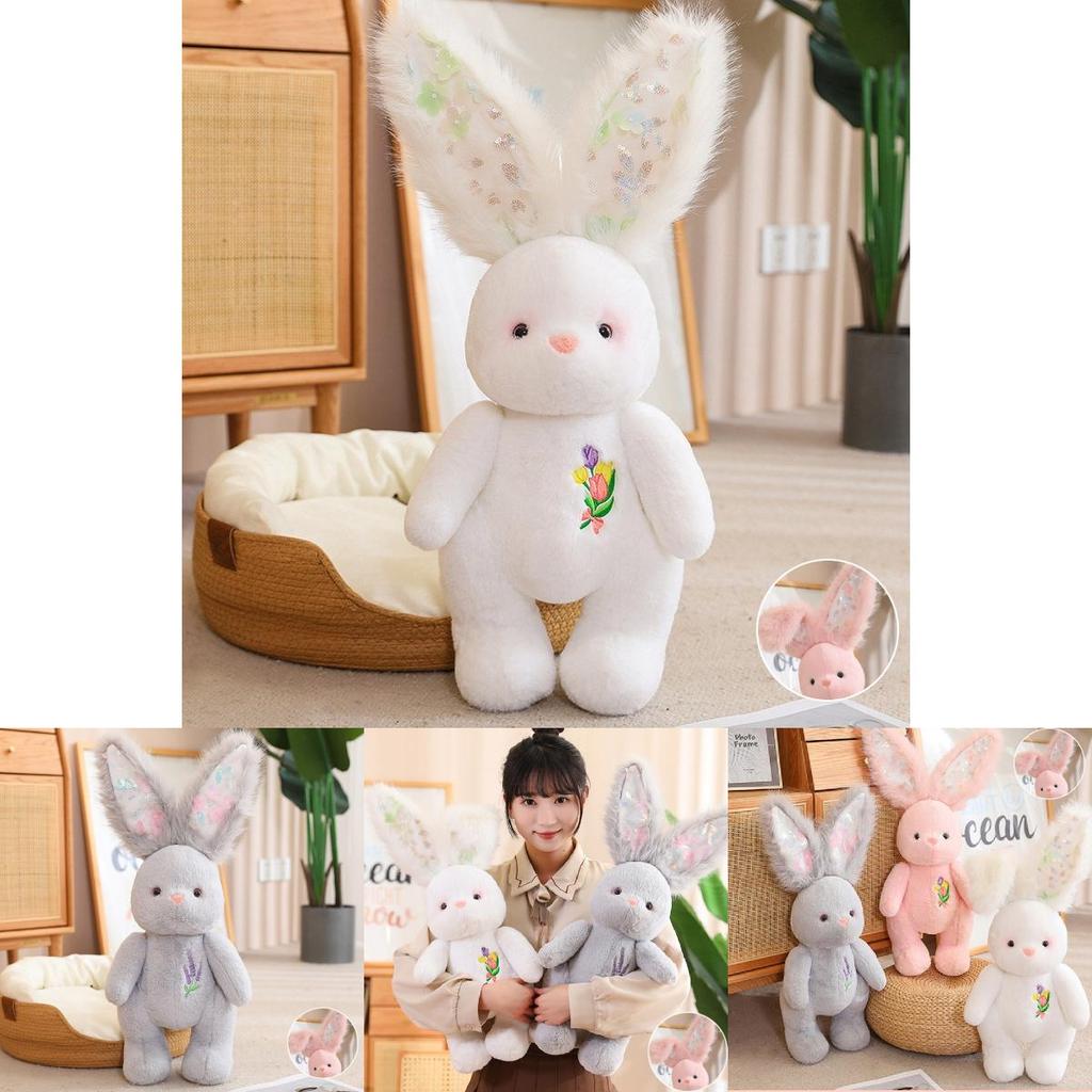 Adorable 60cm Grey Pink And White Rabbit Plush Toy Pillow For Girls Cozy Bedtime Companion