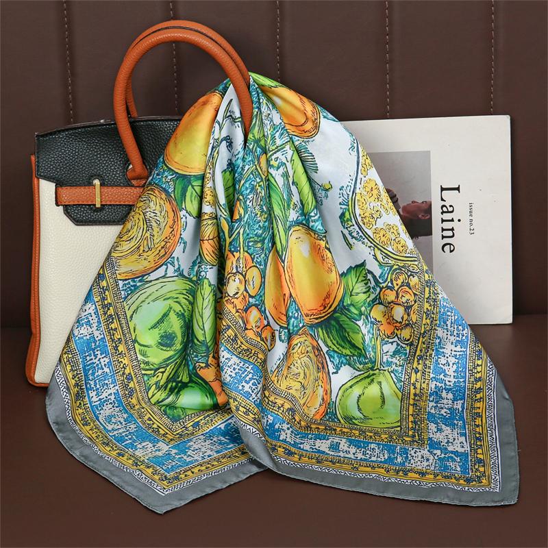 

2026 New Fashion Print Silk Hairbands Summer Lemon Scarf Women Elagant Bandana Neck Kerchief Head Bands Foulard Female Scarfs 70x70cm
