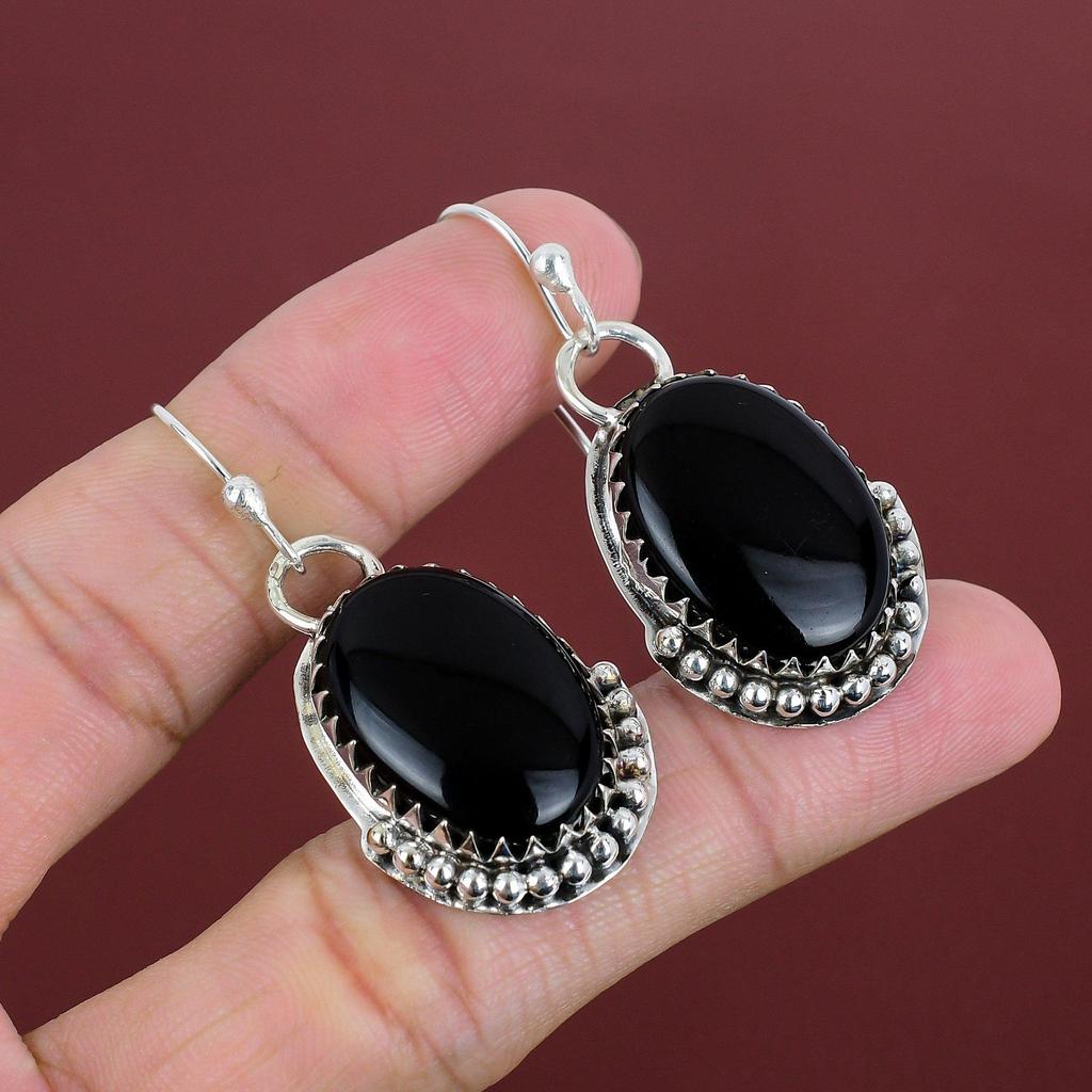 Black Onyx Earrings Natural Gemstone Earring 925 Sterling Silver Earring Handmade Earrings Black Onyx Jewelry Gifts For Wife Antique Earring