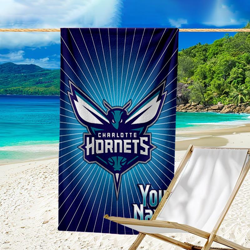 Custom Name Beach Towel Charlotte-Hornets Logo Beach Towel, Soft Microfiber, Gift for Her/Him, Birthday, for Pool, Beach, Travel, Fan gifts