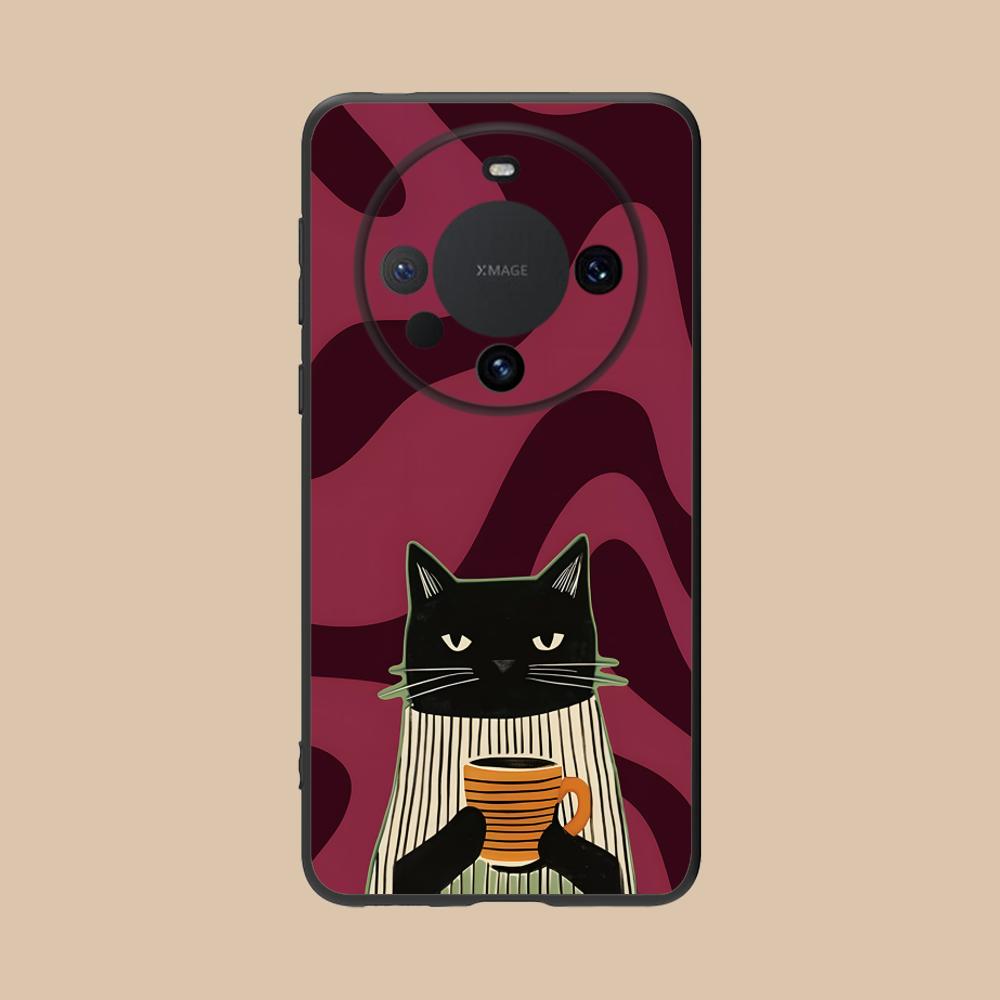 

Cute Coffee Cat Matte TPU Mobile Phone Case for Huawei Mate 60 50 40 30 20 10 Pro Plus Lite E 5G Colorful Printing Cover Huawei Mate 10 Lite