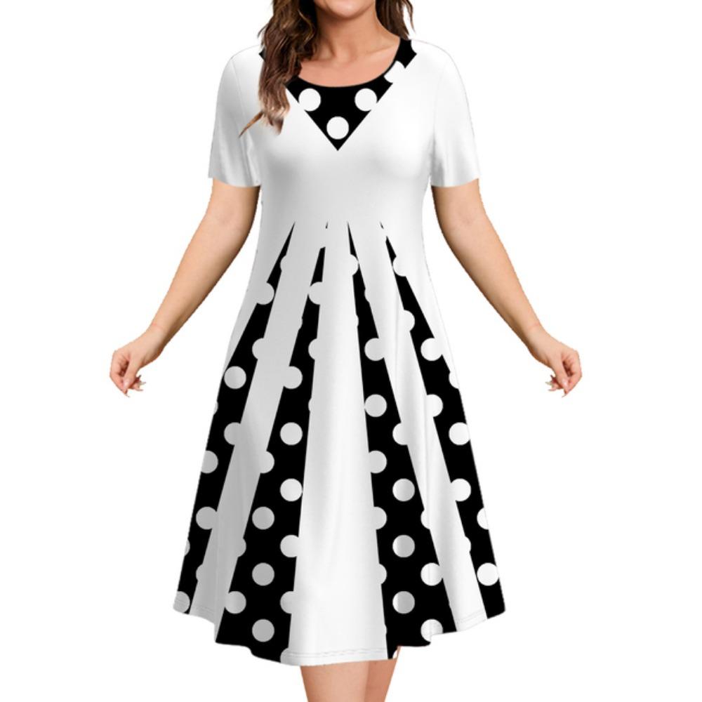 2025 Sommarklänningar för Kvinnor Patchworktryck Kort Ärm Damkläder Lös A-linjekjol Eleganta och Vackra Damklänningar