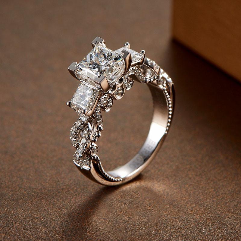 Vintage Princess Cut Lab Diamond Ring 925 Sterling Silver Engagement Wedding Band Rings for Women Bridal Fine Party Jewelry