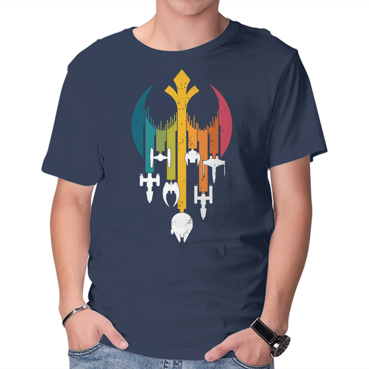 Unisex Crew Neck T-Shirt Rebel Rainbow Graphic Short Sleeve Casual Tee L