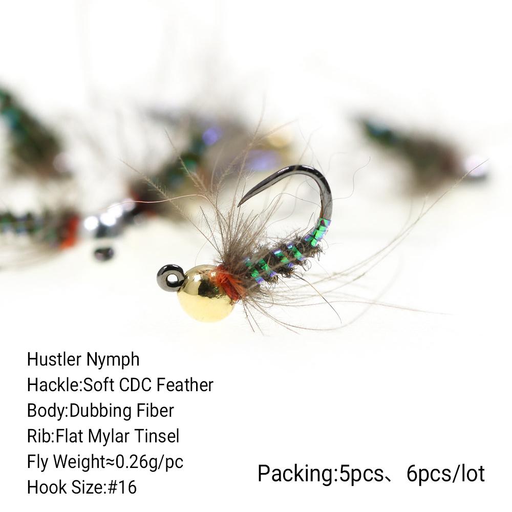 Nimfa Hustler z główką wolframową dla szybkiego tonięcia, pióro CDC, żebrowanie UV, na pstrąga, okonia, wędkarstwo muchowe, rozmiar haczyka 16
