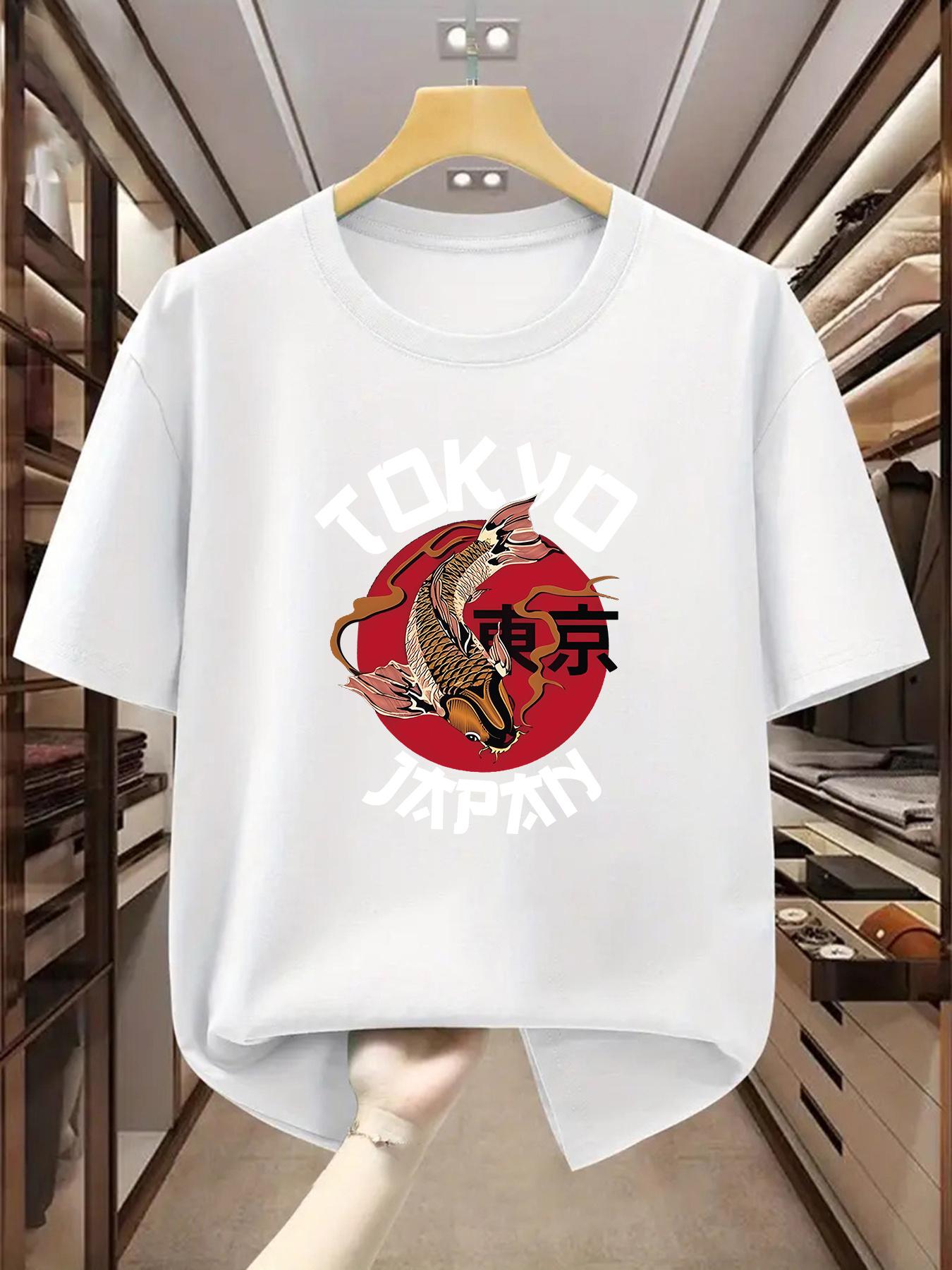 

Summer Mens Tokyo Japanese Carp Pattern Tshirt 100 Cotton Soft Breathable Red Black Design Casual Shortsleeved Daily Use 3XL