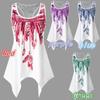 Women Ladies Fashion Feather Print Lace Trim Pointed Hem Tank Top