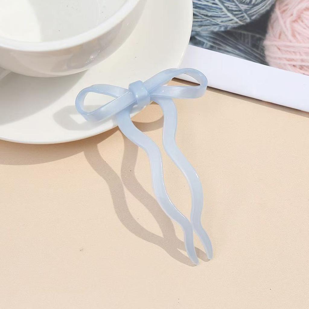 1PC Ballet Style Acetate Bow Hairpin Sweet and Cute U-shaped Hairpin New Hair Hairpin with A Coil On The Back of The Head