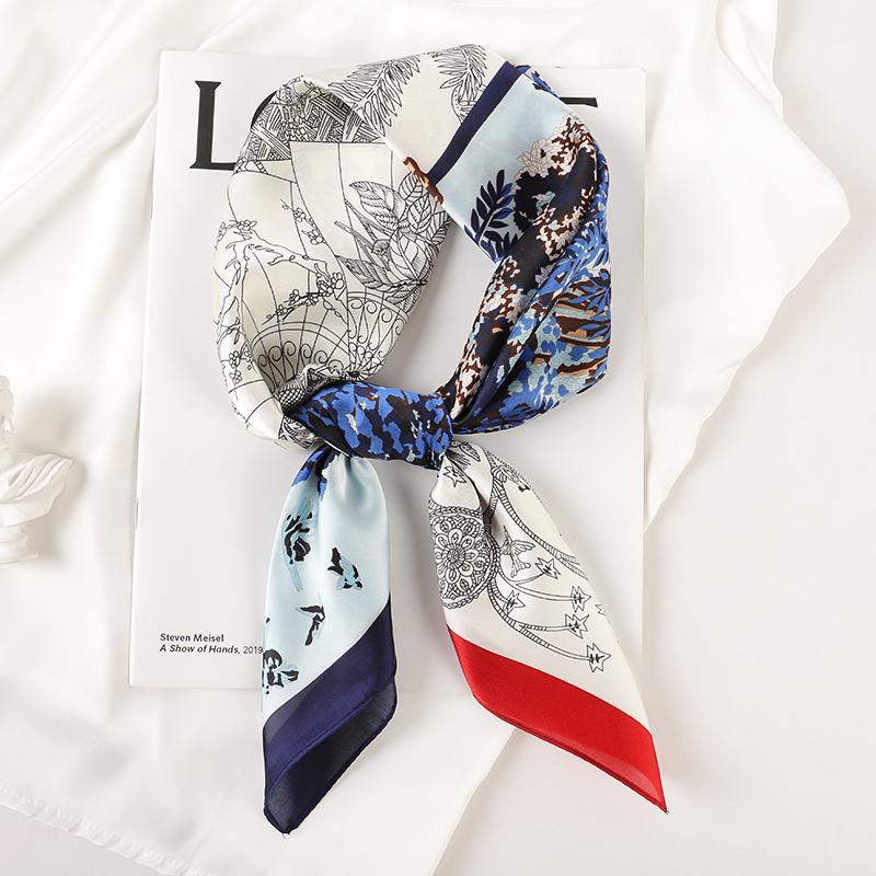 Luxury Brand  Silk Square Scarf Women Cat Neck Hair Tie Band Beach Hijab Kerchief Head Headbands Bandana Female Foulard 70cm