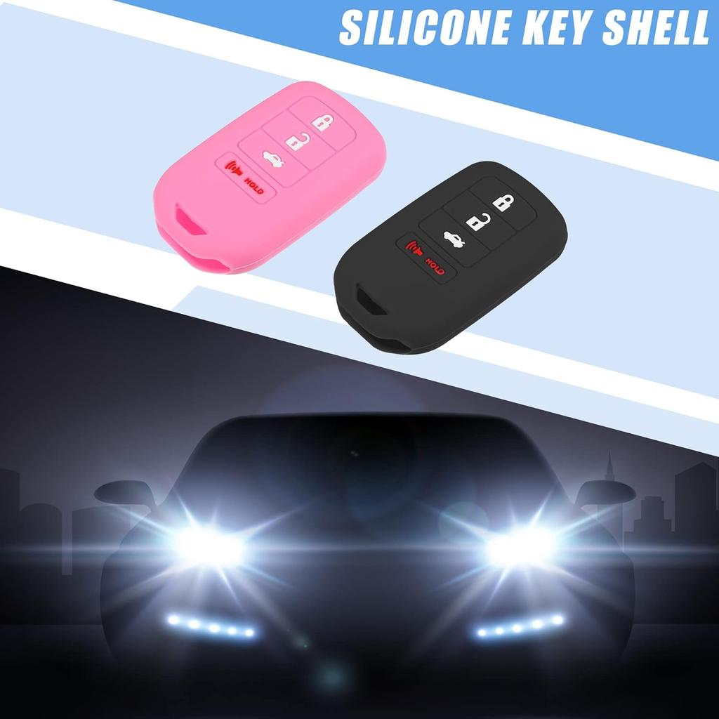 Smart Key Fob Cover Case 4 Buttons Skin Protector for Honda Accord EX EXL EX-L 2013-2018 Silicone Black Pink (Pack of 2)