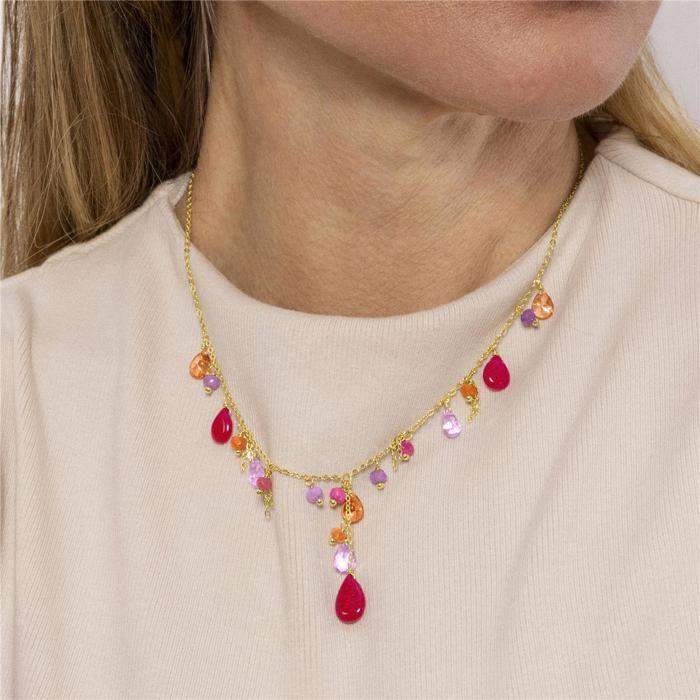 Collier Luxenter En Argent 925 Avec Cristal Rose Finition En or Jaune 18k - Rioka
