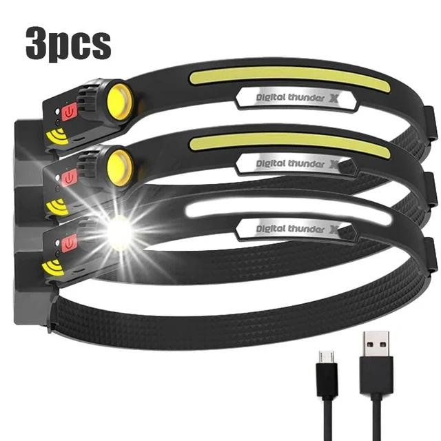 Induction Headlamp COB LED Sensor Head Lamp Built-in Battery Flashlight USB Rechargeable Head Torch 4 Lighting Modes Headlight