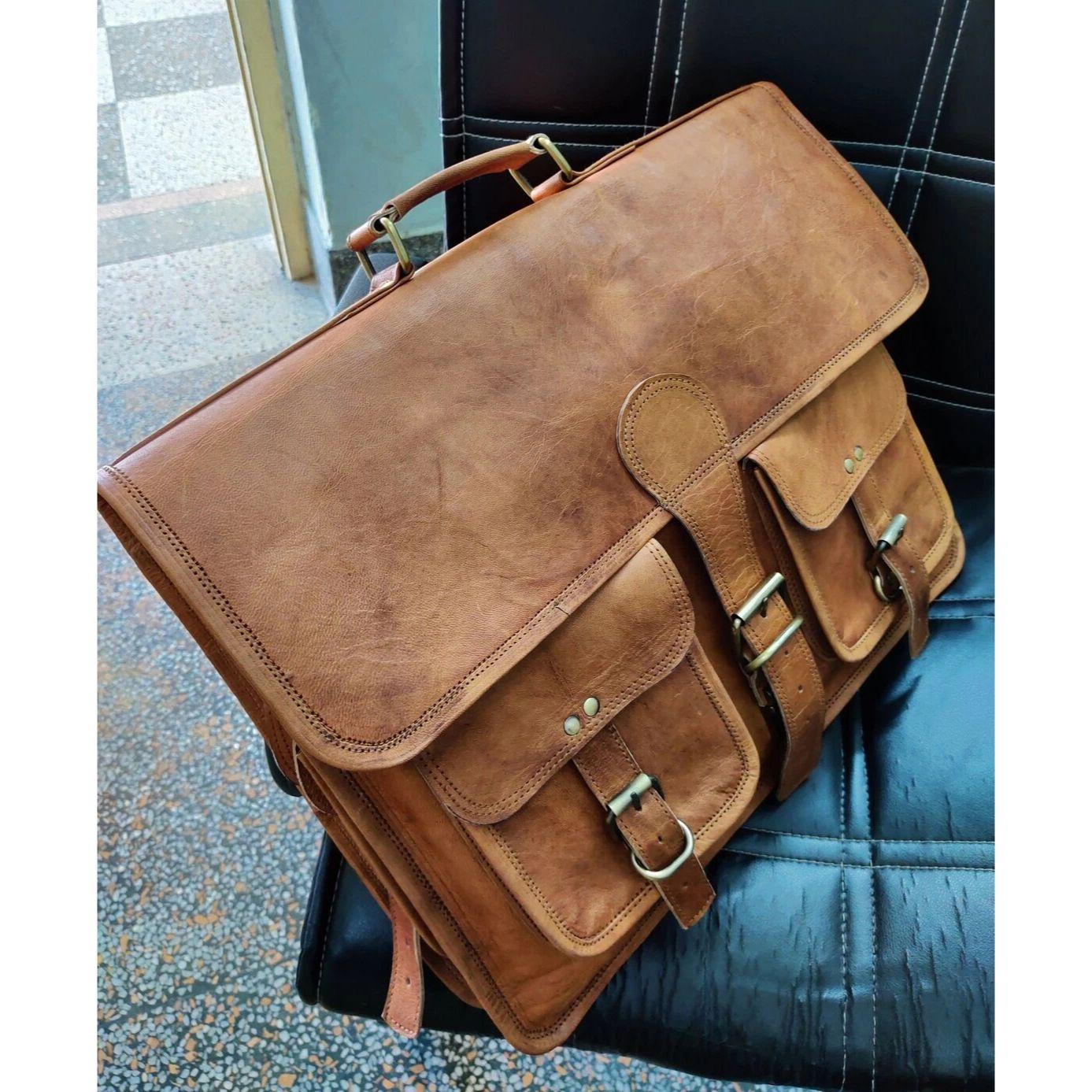 

Мужской винтажный кожаный портфель-мессенджер, сумка для ноутбука через плечо 16 x 12 x 5 in