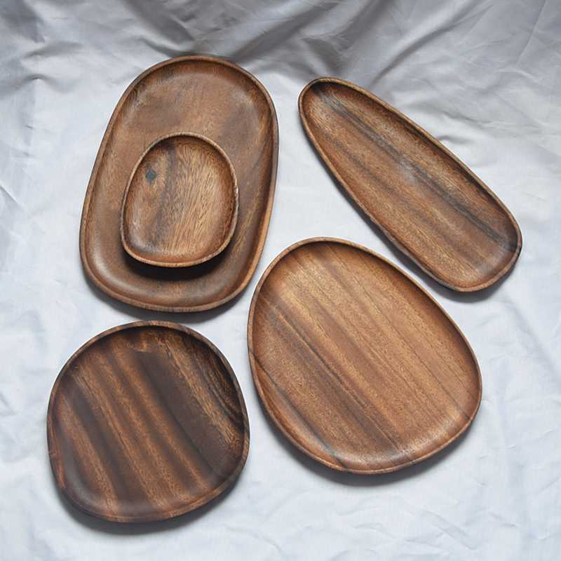 Ganze Holz Walnuss Holz Unregelmäßige Oval Obst Gerichte Massivholz Dessert Teller Untertasse Tee Tablett Geschirr Set