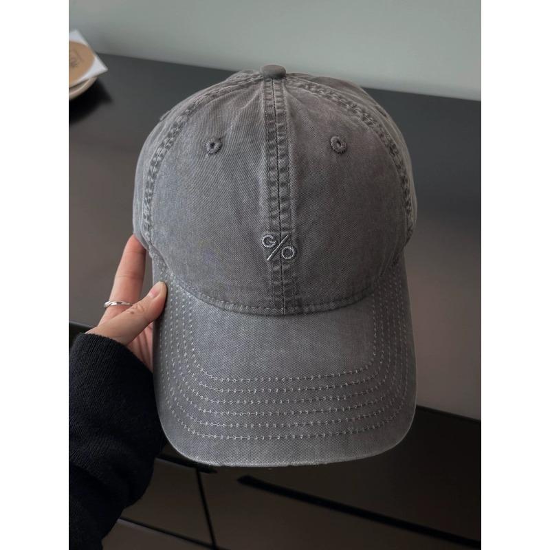 

Washed cotton% embroidery big head circumference showing face small baseball cap children retro couple soft top cap Adjustable серый