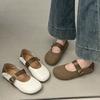 Round head low thick heel shallow mouth single shoes women's spring and autumn new comfortable one-word buckle Mary Jane shoes