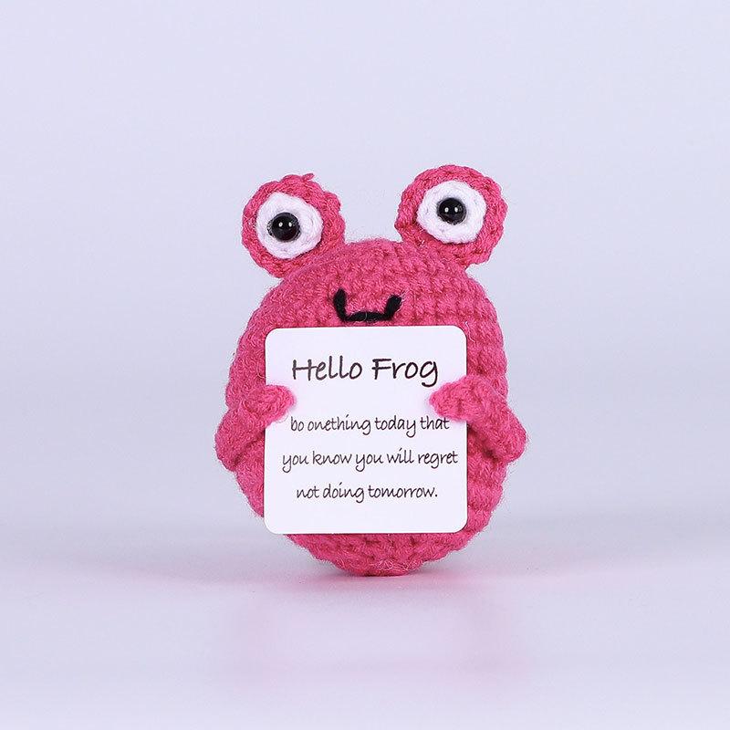 Funny Crochet Positive Energy Shark Doll with Card Home Room Decoration Handmade Wool Knitted Bee Ornament Christmas Party Gift