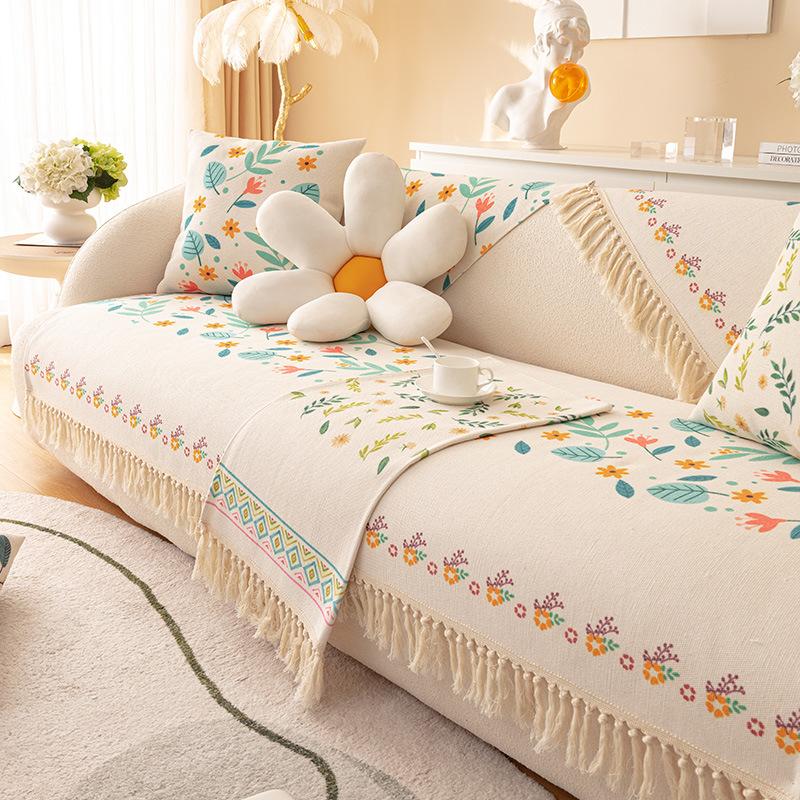 Cotton Linen Sofa Cushion Four Seasons Universal Bohemian Ethnic Ins Style Backrest Towel Full Cover Non-Slip Sofa Cover Slipcover