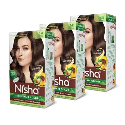Nisha Crème Coloration Cheveux Brun Foncé 60G+60Ml Permanente Couverture Cheveux Gris Sans Ammoniaque Coloration Capillaire Avec Extrait de Henné