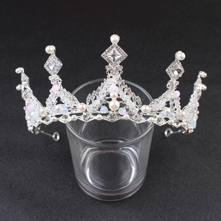 Korean Bride Gold Handmade Crown Headband Headdress New Alloy Crown Crystal Beaded Wedding Accessories
