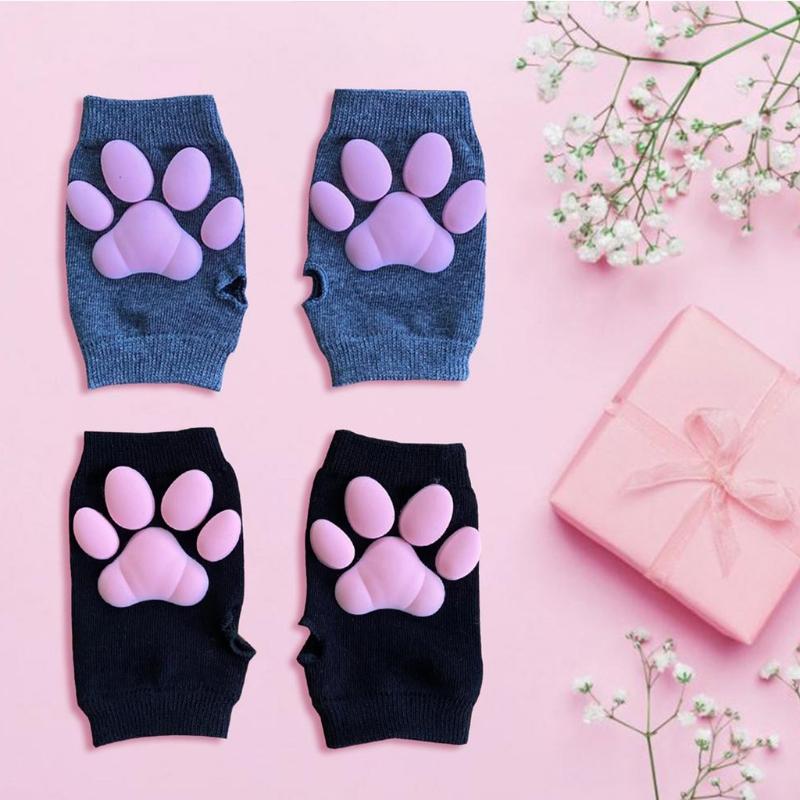 Silicone 3D Cats Claw Pad Mittens Fingerless Kitten Paw Gloves Halloween Cats Cosplay Mitten Knitted Lolita Hand S