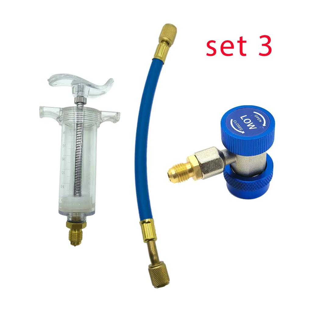 Auto-A/C-Öl-/Farbstoff-Injektor, 30 ml, 1 oz, mit Low-Side-Schnellkupplungsadapter, 1/4 Zoll, Klimaanlage, Kfz-Öler, Injektionsspritze