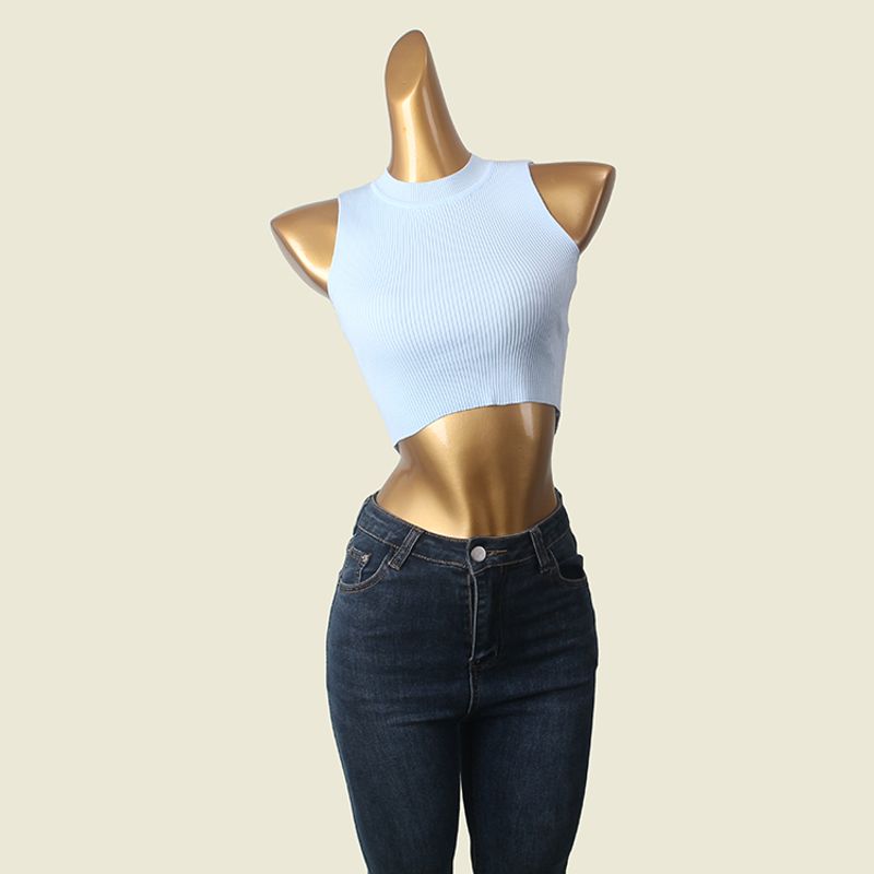 Outwear Sports Vest Thread High Elasticity round-Neck High Waist Short Crop Top Lunch Break Knitting Export Knitting Tops