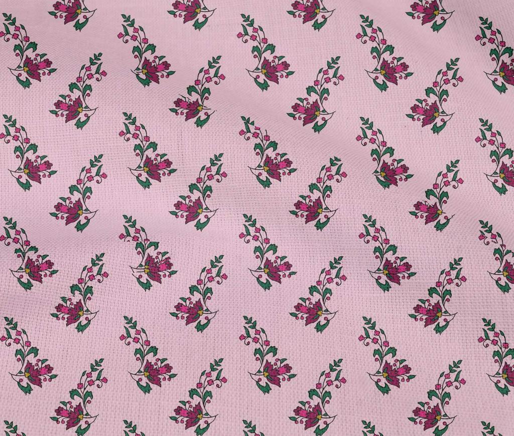 oneOone Cotton Flex Blush Pink Fabric Leaves & Floral Block Sewing Fabric By The Yard Printed Diy Cloth Sewing Supplies 40 Inches