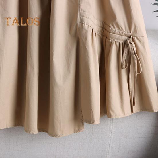 Dámská letní sukně s elastickým vysokým pasem a skládanou sukní, jednobarevná, nepravidelná stahovací šňůrka, velký lem, áčková sukně