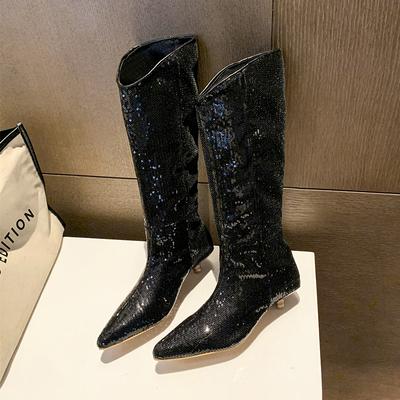 Fashion Knee-high Thin Heels Modern Boots Slip-on Pointed Toe 2024 High Quality Ladies Shoes Mid Heel Solid Sewing Sexy Women's Boots